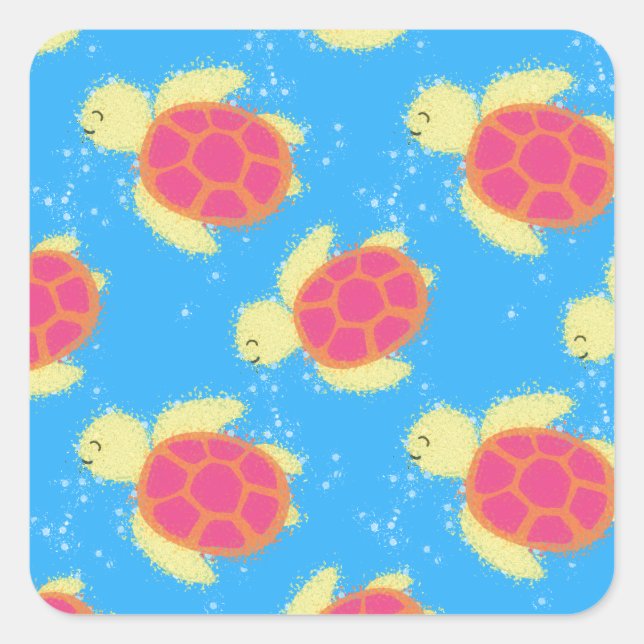 Cute Sea Turtle Pattern Square Sticker (Front)