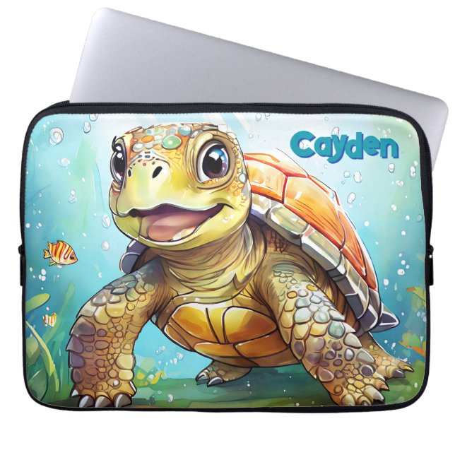 Cute Sea Turtle Personalized Laptop Sleeve (Front)