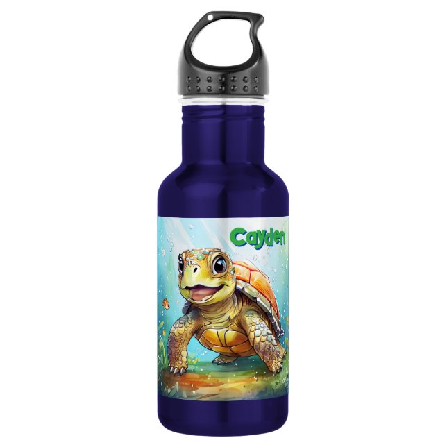 Cute Sea Turtle Personalized Stainless Steel Water Bottle (Front)