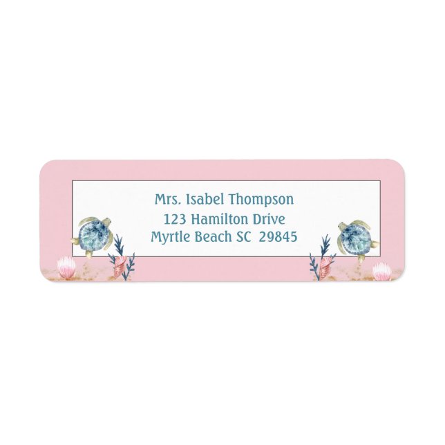 Cute Sea Turtle Pink Return Address Label (Front)
