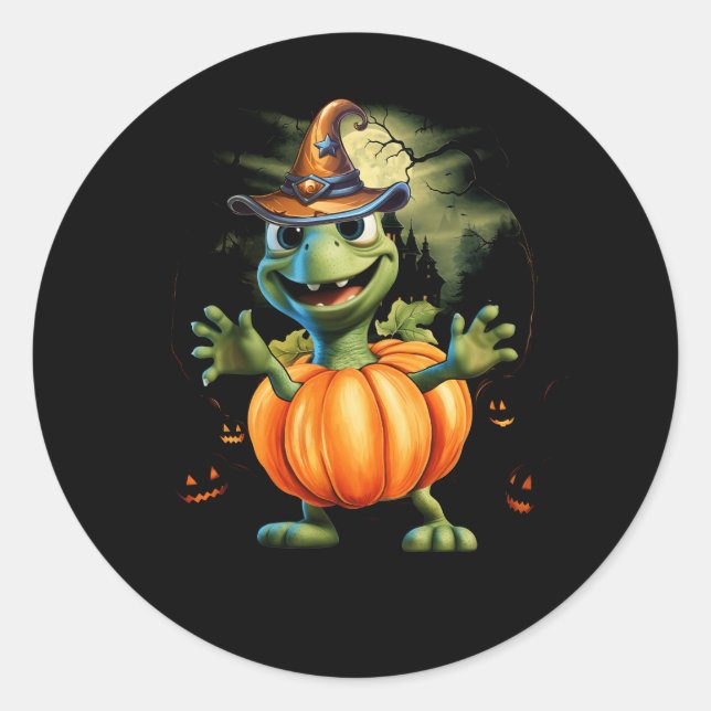 Cute Sea Turtle Pumpkin Halloween Costume Ocean Li Classic Round Sticker (Front)