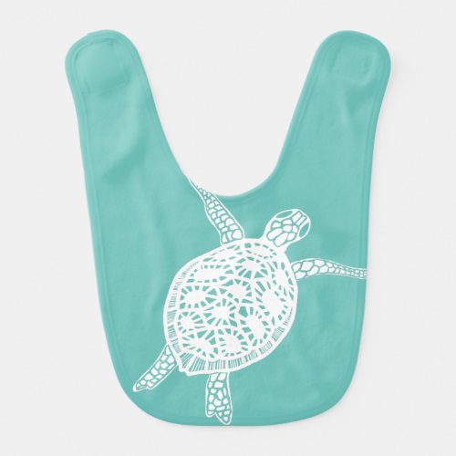 Cute Sea Turtle Teal Baby Bib