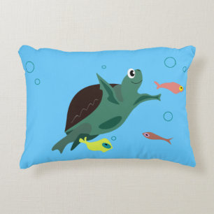 Cute Sea Turtle Under the Sea Art Accent Pillow