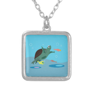 Cute Sea Turtle Under the Sea Art Silver Plated Necklace