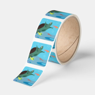 Cute Sea Turtle Under the Sea Art Square Sticker