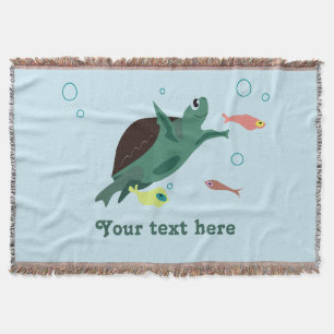 Cute Sea Turtle Under the Sea Art Throw Blanket