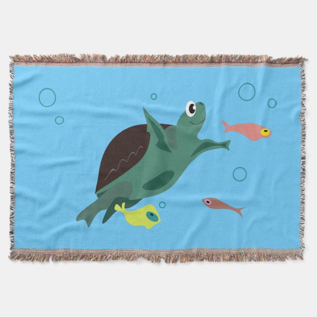 Cute Sea Turtle Under the Sea Art Throw Blanket (Front)