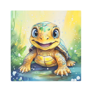 Cute Sea Turtle Under the Sea Metal Print
