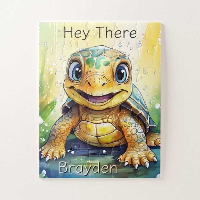 Cute Sea Turtle Under the Sea Personalized Jigsaw Puzzle (Vertical)