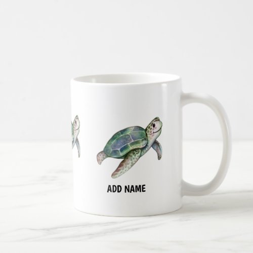 Cute Sea Turtle Watercolor Ocean Life Add Name Cof Coffee Mug