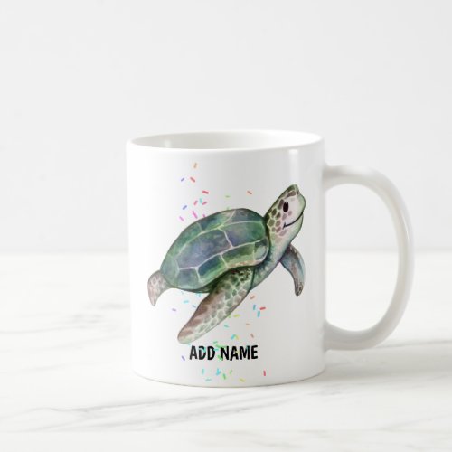 Cute Sea Turtle Watercolor Ocean Life Add Name Coffee Mug