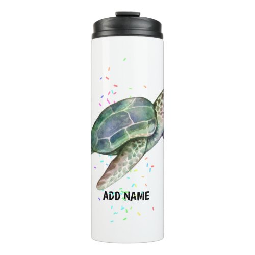 Cute Sea Turtle Watercolor Ocean Life Add Name Thermal Tumbler