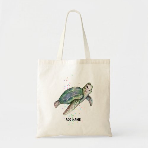 Cute Sea Turtle Watercolor Ocean Life Add Name Tot Tote Bag