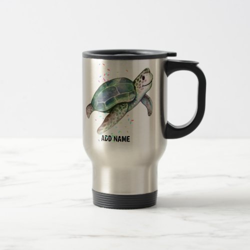 Cute Sea Turtle Watercolor Ocean Life Add Name Travel Mug