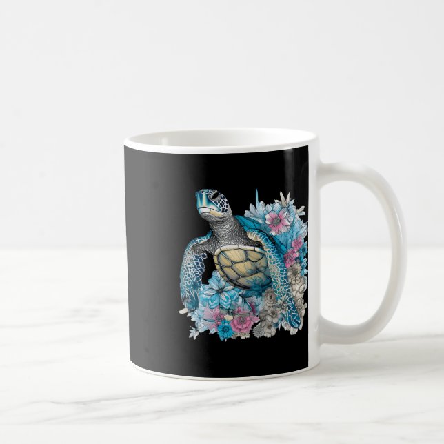 Cute Sea Turtle Wildflowers Animal Lover Tortoise  Coffee Mug (Right)