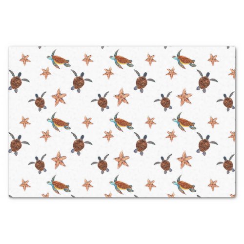 Cute Sea Turtles and Star Fish Patterned Tissue Paper