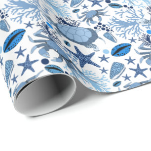 Cute sea turtles crabs pattern beach party wrapping paper