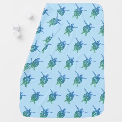 Cute Sea Turtles CUSTOMIZABLE Blue Green Baby Blanket