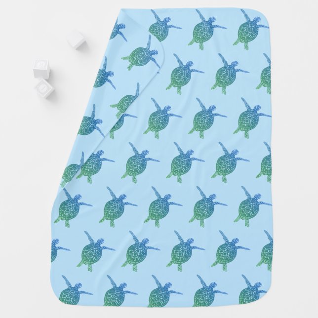 Cute Sea Turtles CUSTOMIZABLE Blue Green Baby Blanket (In Situ)