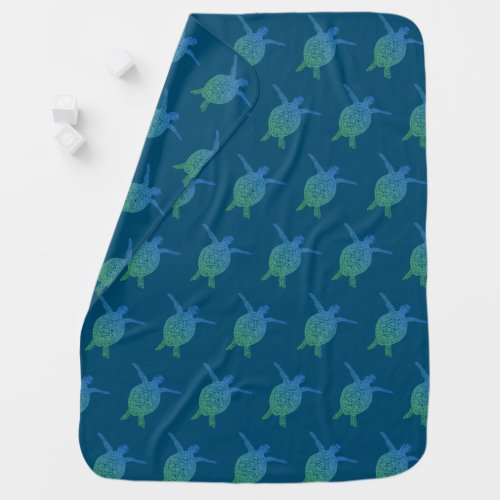 Cute Sea Turtles CUSTOMIZABLE Blue Green Baby Blanket