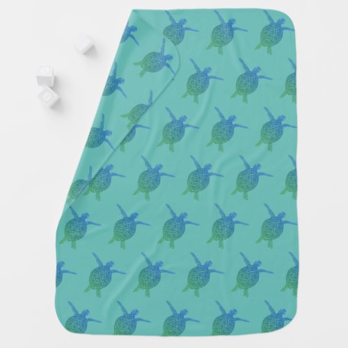 Cute Sea Turtles CUSTOMIZABLE Blue Green Baby Blanket