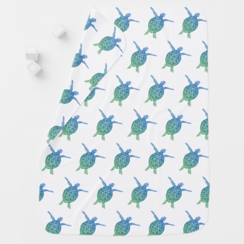 Cute Sea Turtles CUSTOMIZABLE Blue Green Baby Blanket