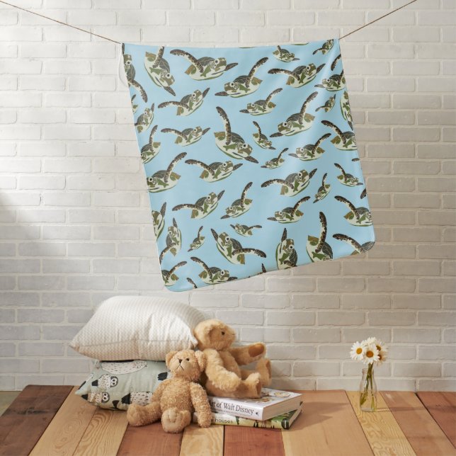 Cute Sea Turtles Pattern Baby Blanket (In Situ)