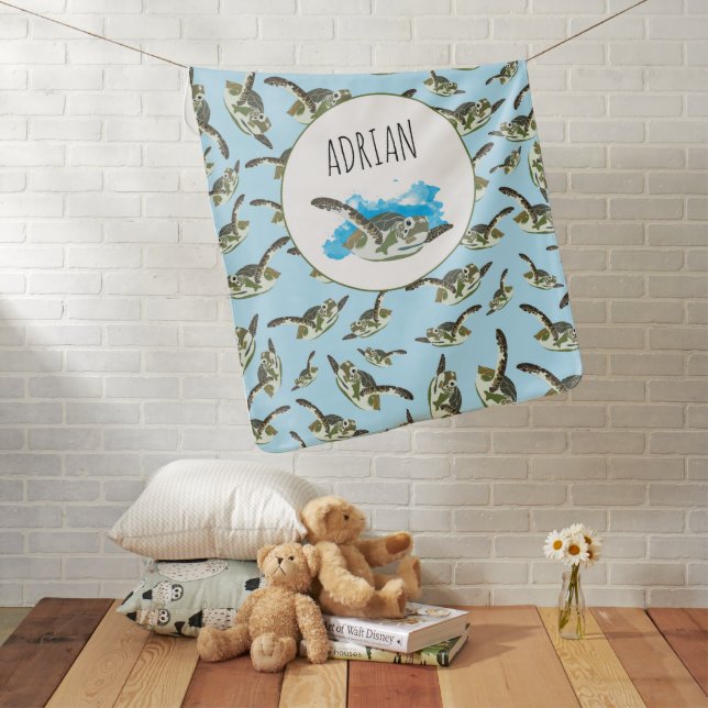 Cute Sea Turtles Pattern Baby Blanket (In Situ)
