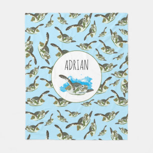 Cute Sea Turtles Pattern Fleece Blanket
