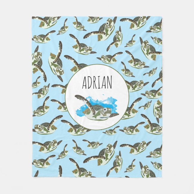 Cute Sea Turtles Pattern Fleece Blanket (Front)