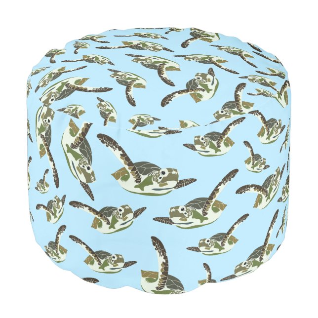 Cute Sea Turtles Pattern Pouf (Angled Front)
