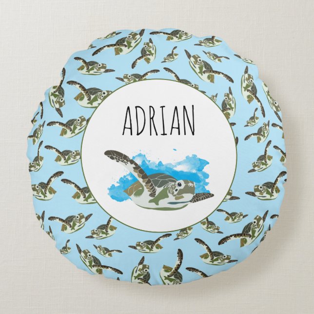 Cute Sea Turtles Pattern Round Pillow (Front)