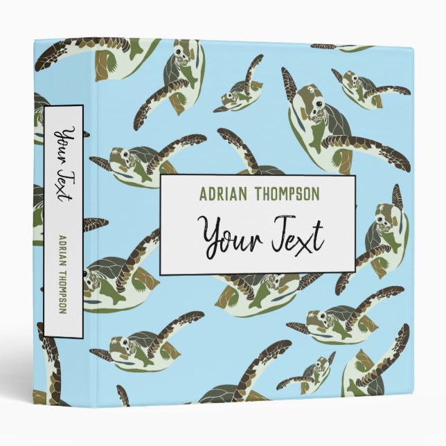 Cute Sea Turtles Pattern School 3 Ring Binder (Front/Spine)