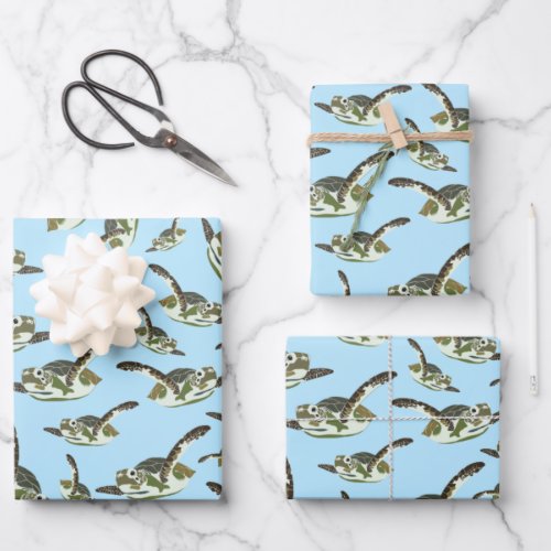 Cute Sea Turtles Pattern Wrapping Paper Sheets