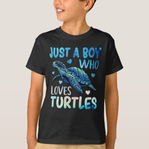 Cute Sea Watercolor Just A Boy Who Loves Turtles T_Shirt