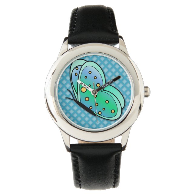 Cute Seafoam Green and Yellow Butterfly Watch (Front)