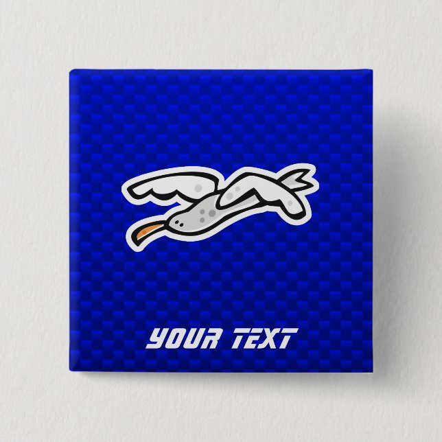 Cute Seagull; Blue Pinback Button (Front)