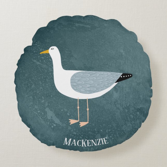 Cute Seagull Name Round Pillow (Front)