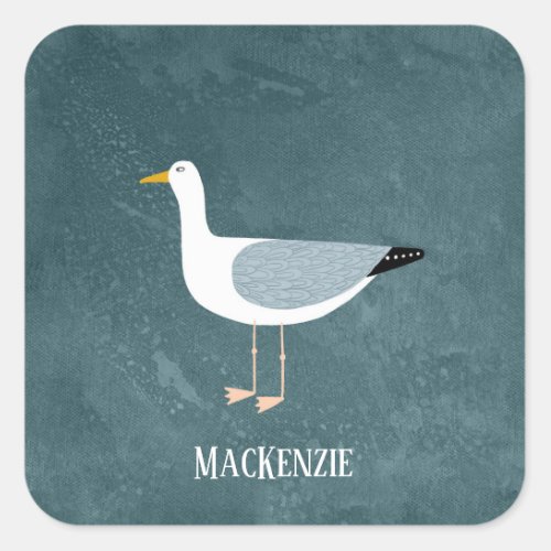 Cute Seagull Name Square Sticker
