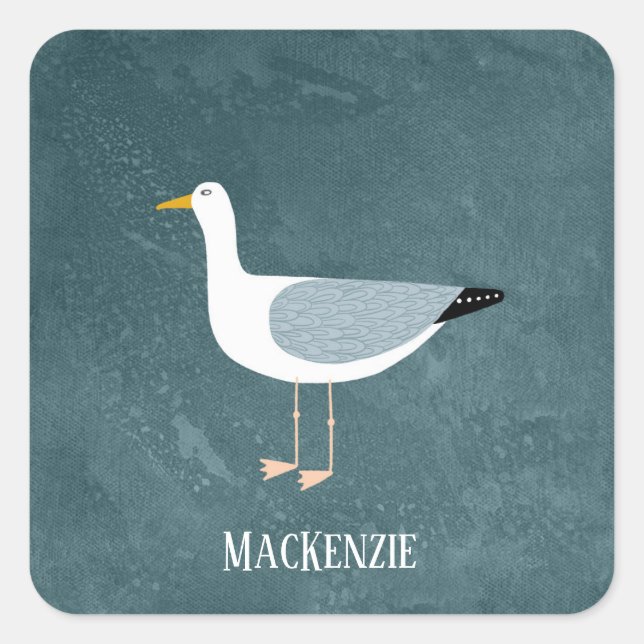 Cute Seagull Name Square Sticker (Front)