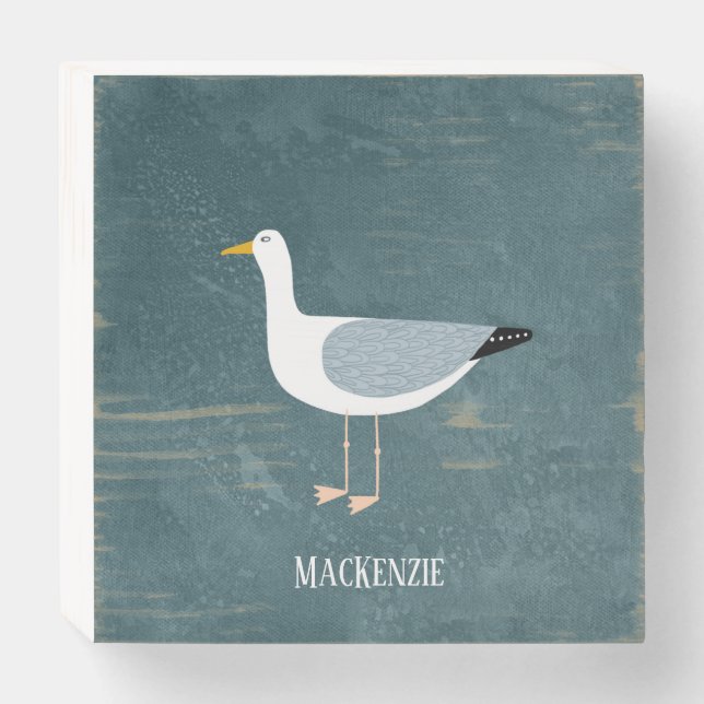 Cute Seagull Name Wooden Box Sign (Front Horizontal)
