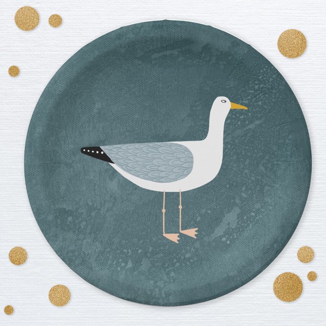 Cute Seagull Nautical Paper Plates (Fun seagull bird nautical themed party paper plate)