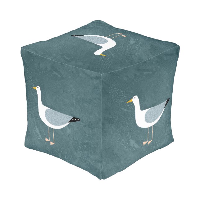 Cute Seagull Nautical Pouf (Angled Back)