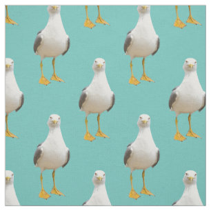 Cute Seagull on a Light Teal Background Fabric