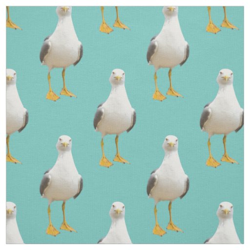 Cute Seagull on a Light Teal Background Fabric