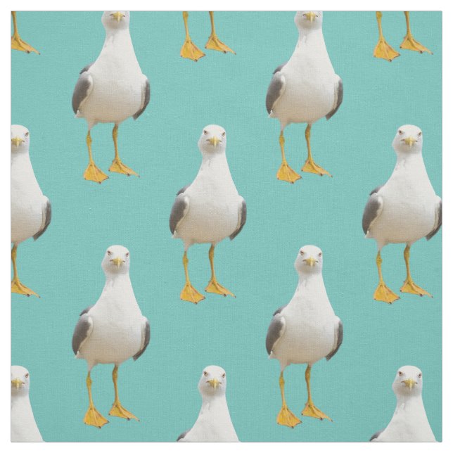 Cute Seagull on a Light Teal Background Fabric (Swatch)