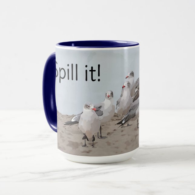 Cute Seagull Spill the Gossip Mug Cup (Front Left)