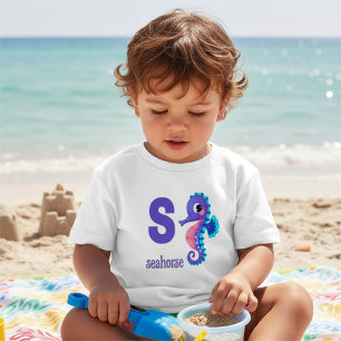 Cute Seahorse Alphabet Letter S Toddler T-shirt