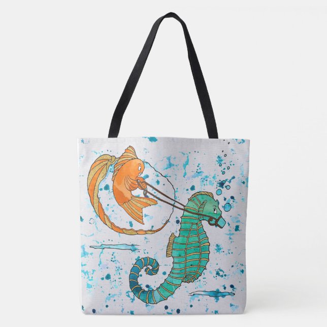 Cute Seahorse and Fish Tote Bag (Front)