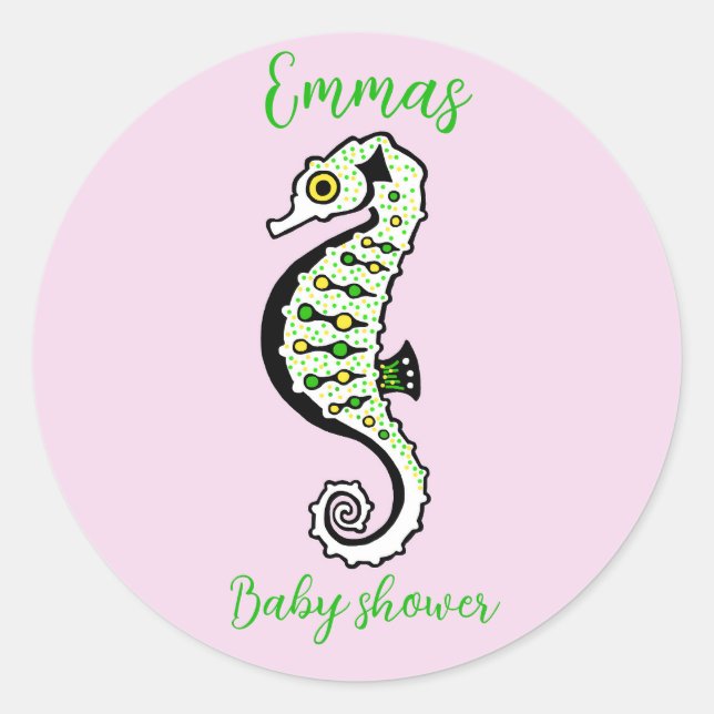 Cute  SEAHORSE-Animal - Baby shower - personalize Classic Round Sticker (Front)